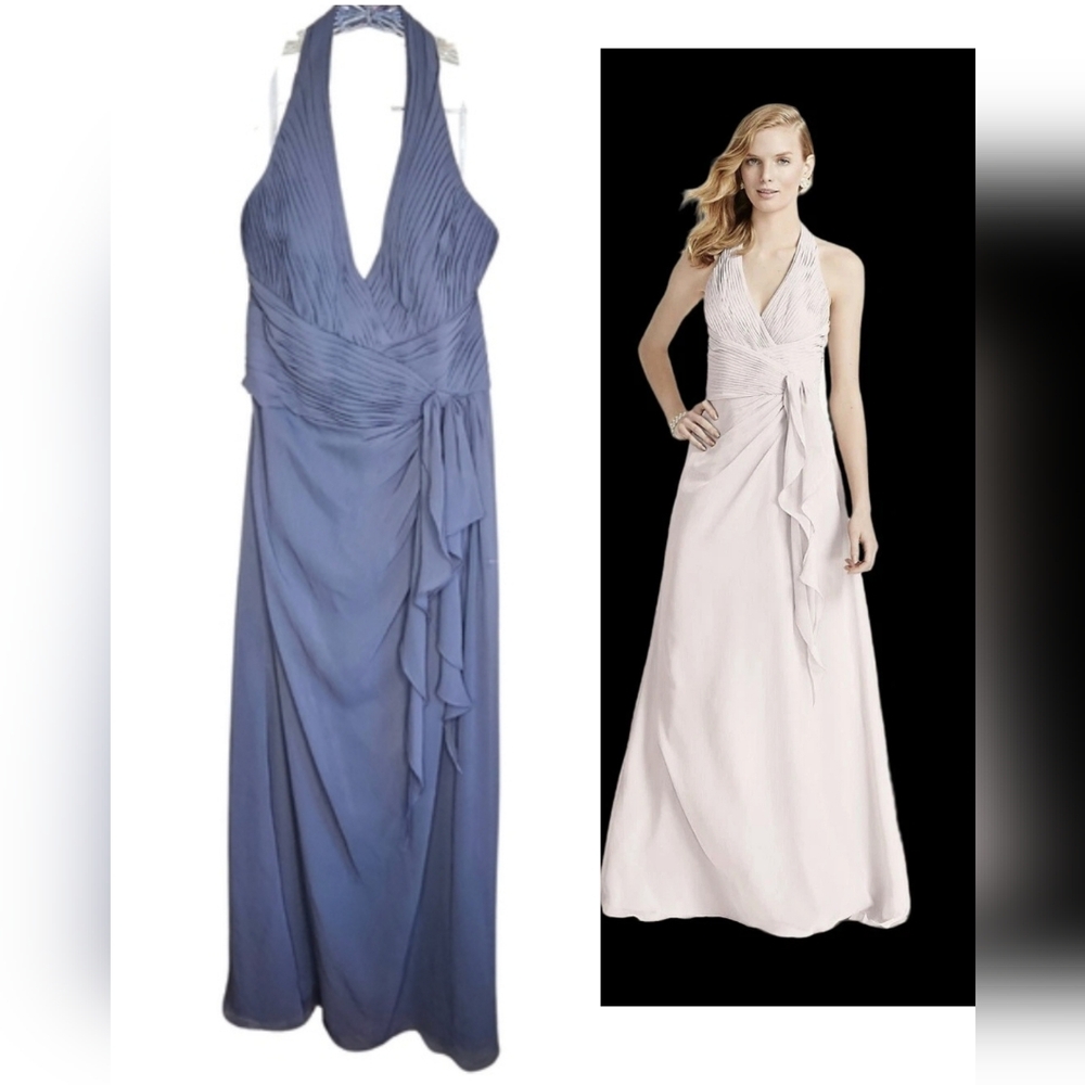 David's Bridal Gray Ruched Gown Size 14 Bridesmaid Prom Formal X-2522